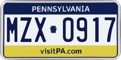 PA license plate MZX0917