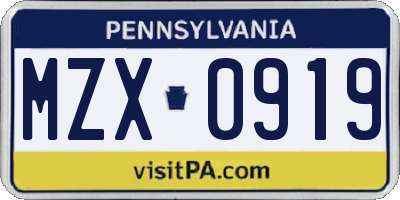 PA license plate MZX0919