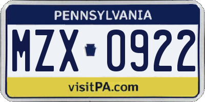 PA license plate MZX0922