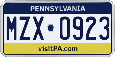 PA license plate MZX0923