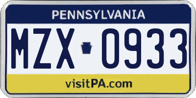 PA license plate MZX0933