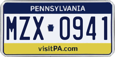 PA license plate MZX0941