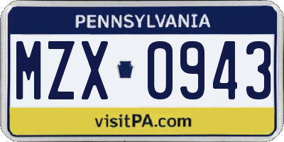 PA license plate MZX0943