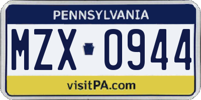 PA license plate MZX0944