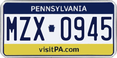 PA license plate MZX0945