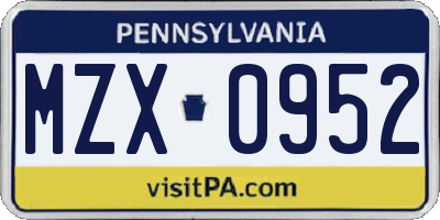 PA license plate MZX0952