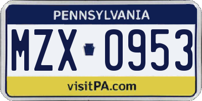 PA license plate MZX0953