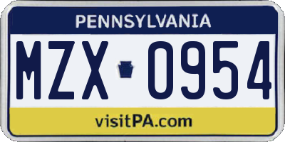 PA license plate MZX0954