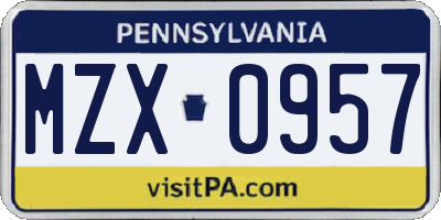 PA license plate MZX0957