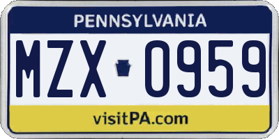 PA license plate MZX0959