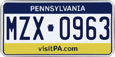 PA license plate MZX0963
