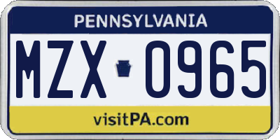 PA license plate MZX0965