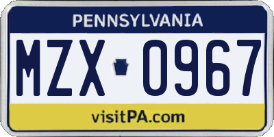PA license plate MZX0967