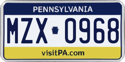 PA license plate MZX0968