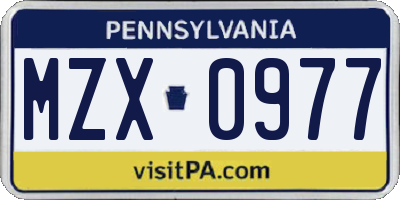 PA license plate MZX0977