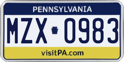 PA license plate MZX0983