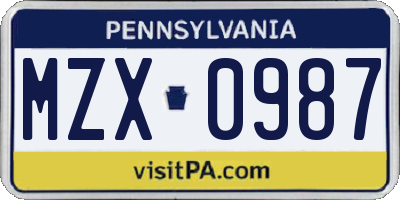 PA license plate MZX0987