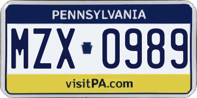PA license plate MZX0989