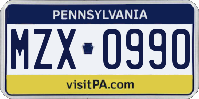 PA license plate MZX0990