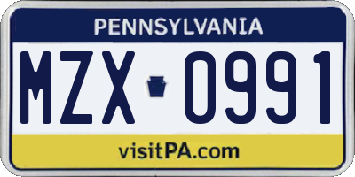 PA license plate MZX0991