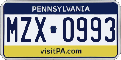 PA license plate MZX0993
