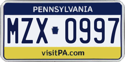 PA license plate MZX0997