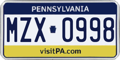 PA license plate MZX0998