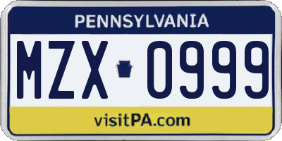 PA license plate MZX0999