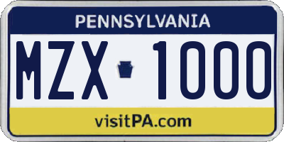 PA license plate MZX1000