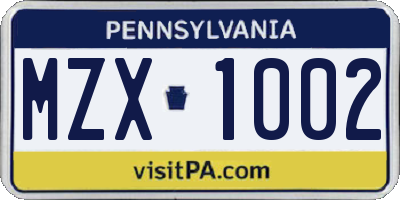 PA license plate MZX1002