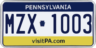 PA license plate MZX1003