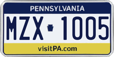 PA license plate MZX1005