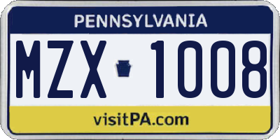 PA license plate MZX1008