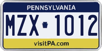 PA license plate MZX1012