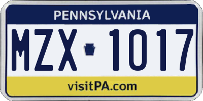PA license plate MZX1017