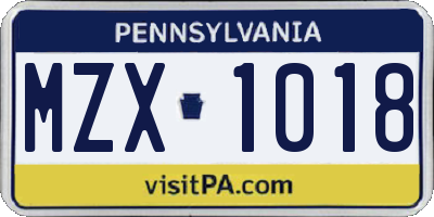 PA license plate MZX1018