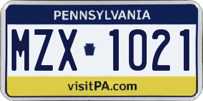PA license plate MZX1021