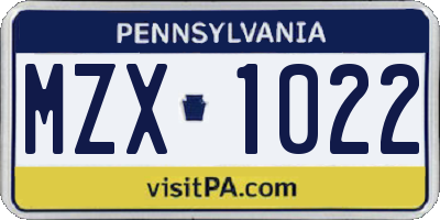 PA license plate MZX1022