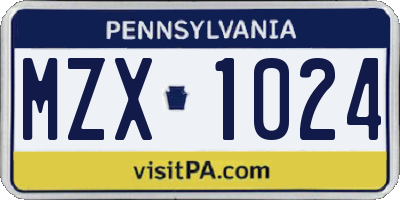 PA license plate MZX1024