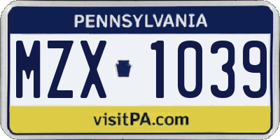 PA license plate MZX1039