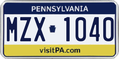 PA license plate MZX1040