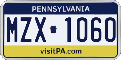 PA license plate MZX1060