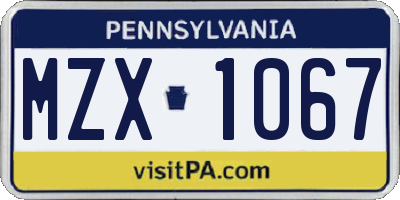 PA license plate MZX1067