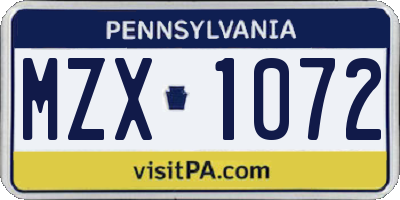PA license plate MZX1072