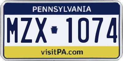 PA license plate MZX1074