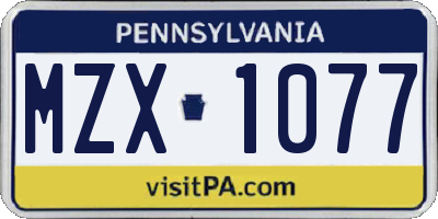 PA license plate MZX1077