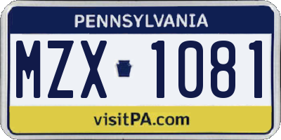 PA license plate MZX1081