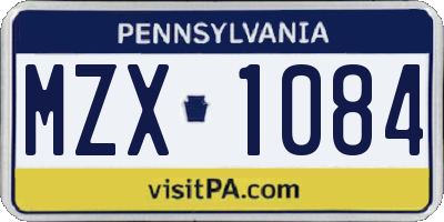 PA license plate MZX1084