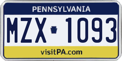 PA license plate MZX1093