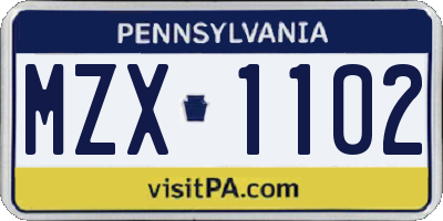 PA license plate MZX1102